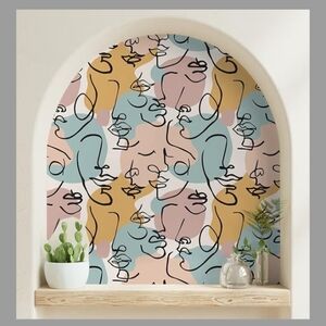 NWOT Modern Peel And Stick Abstract Multicolor Human Face Pattern Wallpaper